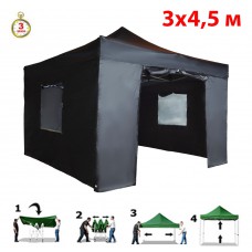 Быстросборный шатер автомат 4342 3х4,5м со стенками черный (Helex)