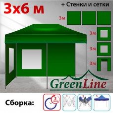 Быстросборный шатер ЭКО 3х6м зеленый Green Line