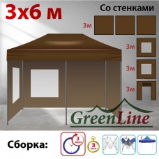 Быстросборный шатер ЭКО 3х6м со стенками коричневый Green Line