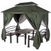 Беседка Уютная зеленая с обеденным столом, лавочками, сетки и шторы