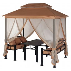 Беседка Уютная кирпичная с обеденным столом, лавочками, подушками 257х177х243 см