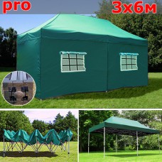 Быстросборный шатер автомат PRO 3х6м зеленый со стенками 