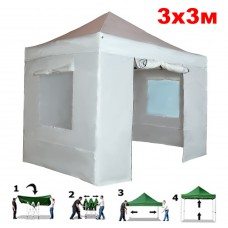 Быстросборный шатер автомат 4330 3х3м со стенками белый (Helex)