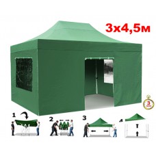 Быстросборный шатер автомат 4336 3х4,5м со стенками зеленый (Helex)