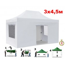 Быстросборный шатер автомат 4335 3х4,5м со стенками белый (Helex) 