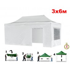Быстросборный шатер автомат 4360 3х6м со стенками белый (Helex) 