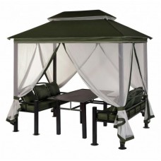 Беседка "Уютная" зеленая с обеденным столом, лавочками, подушками 257х177х243 см